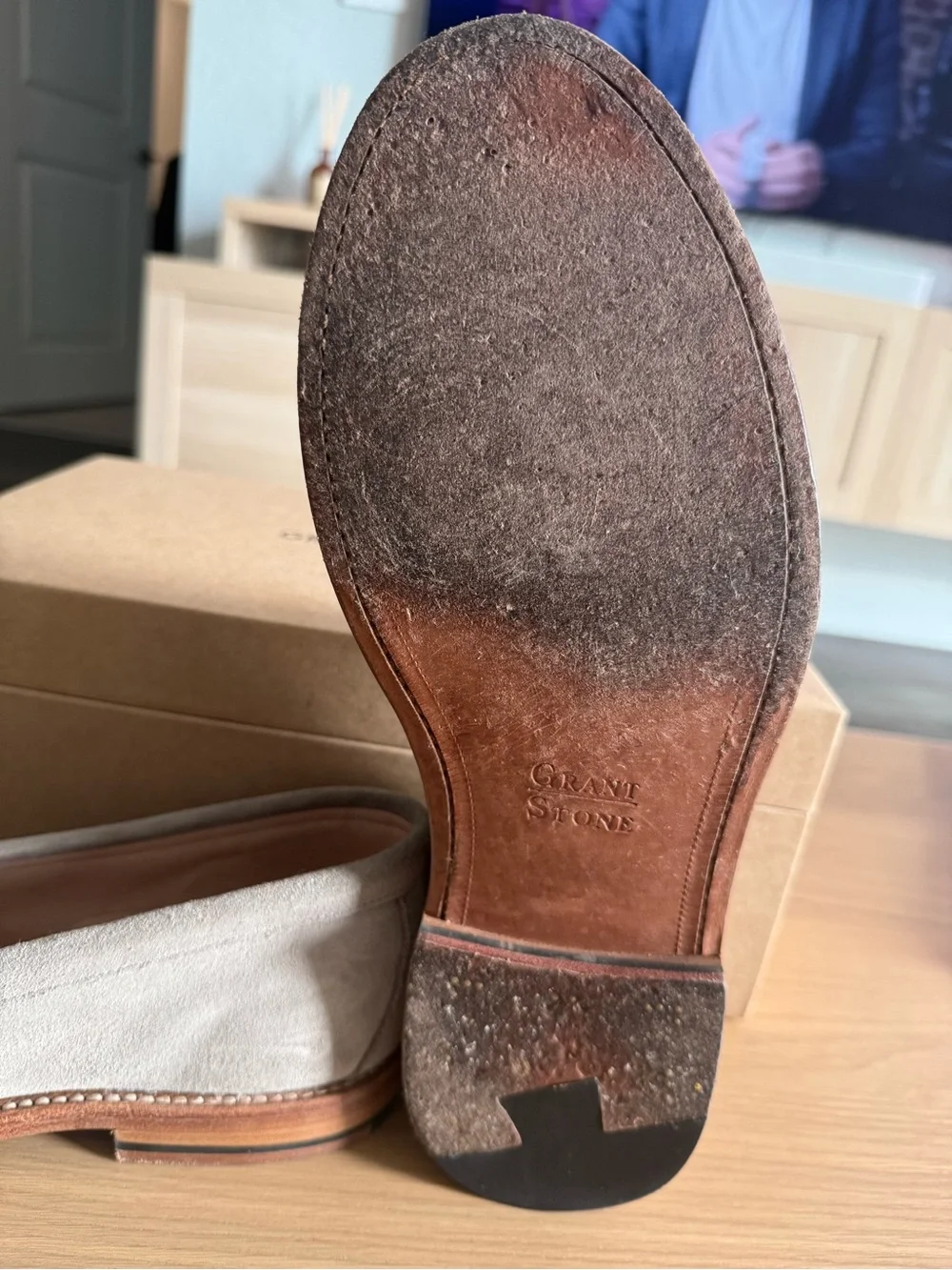 Light Grey/Taupe Suede Penny Loafers - Men's Slip-On Dress Shoes